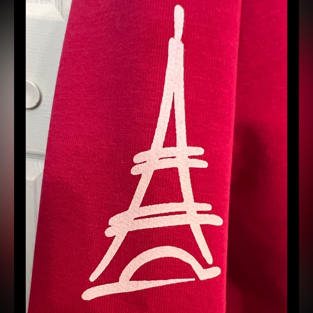 PARIS PRODUCT ORIGINAL Sweatshirt Hoodie Red White Full Zip Pouch Pockets - Picture 6 of 9